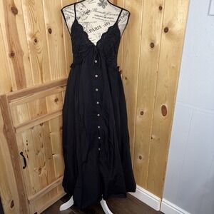 Miss Selfridge Black Eyelet Festival Whimsigoth Midi Dress Goth Size 8 Cotton